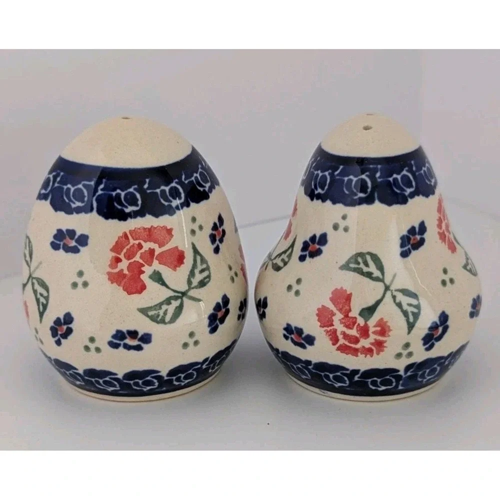 Vintage Salt & Pepper Shakers Cottagecore Floral Ceramic Farmhouse Blue Red 184